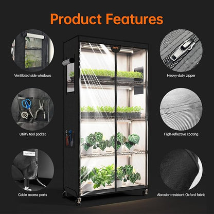 Bstrip Indoor Greenhouse with Grow Light, Plant Stand with 4 Pack 24W Full Spectrum Plant Lights