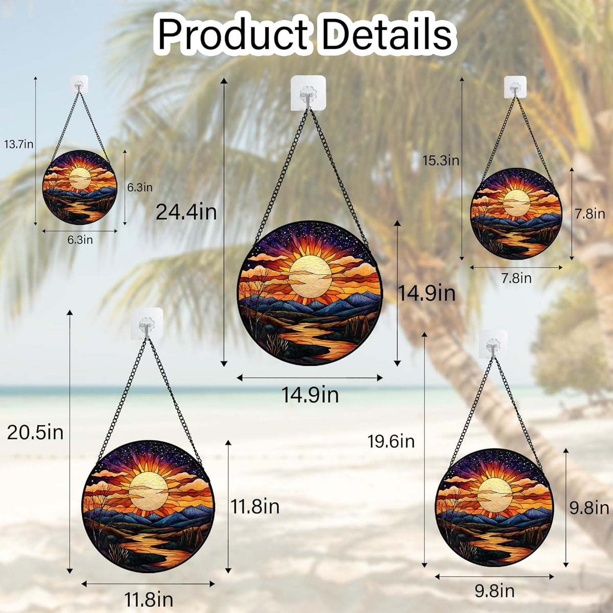 Stained Glass Window Hanging, The Sun Shines Brightly on Lake Sun Catchers Colorful Glass Panel