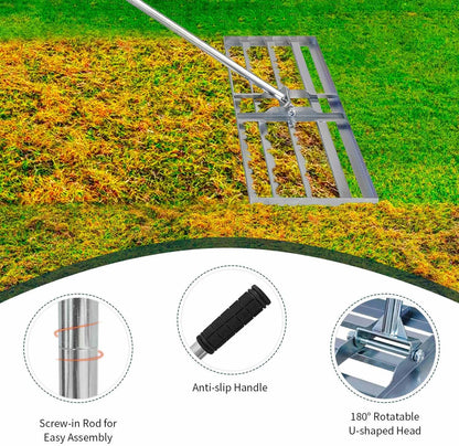 Lawn Leveling Rake 30x10 inch, (Professional-Grade) Lawn Leveler Tool, Handle Rakes for Lawns Heavy