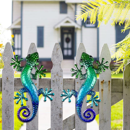 HONGLAND Metal Gecko Wall Art 15 Inch Lizard Outdoor Decor Lizards Garden Sculpture for Yard Fence