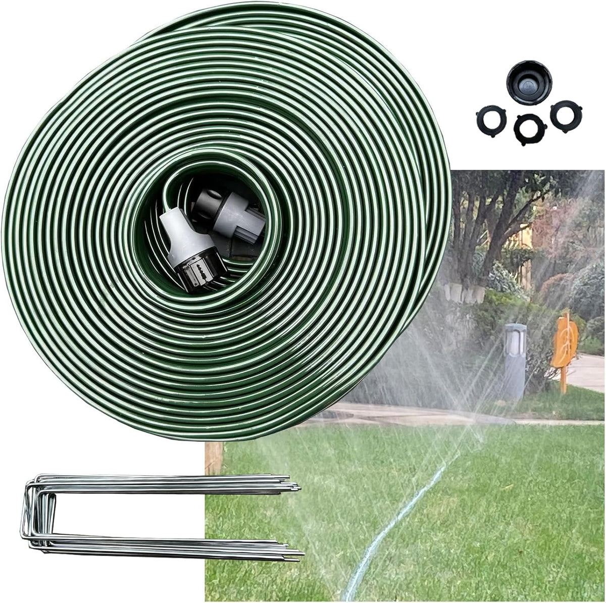 Watoo 2025 Sprinkler Hose & Soaker Hose for Yard - 75 FT Reinforced Flat Garden Hose with Holes