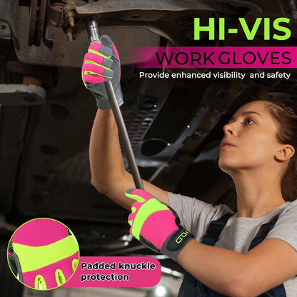 HANDLANDY Women Safety Work Gloves Utility Touch Screen Working Grip Glove for Yardwork Gardening