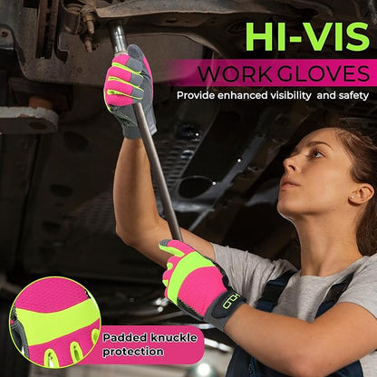 HANDLANDY Women Safety Work Gloves Utility Touch Screen Working Grip Glove for Yardwork Gardening