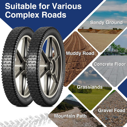 MaxAuto 14 x 1.75" Spoked Plastic Wheel with Tire Replacement for Craftsman Mower, Wheelbarrow
