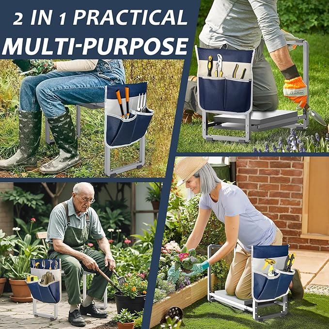 FLINTER 10.2" Wider Garden Kneeler and Seat, Heavy Duty Thick Gardening Bench for Kneeling and Seat