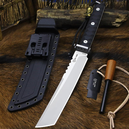BA-KOR 15.8in Full Tang Japanese Style Outdoor Knife –8mm DC53 Steel, Nylon Fiber Handle &Sheath
