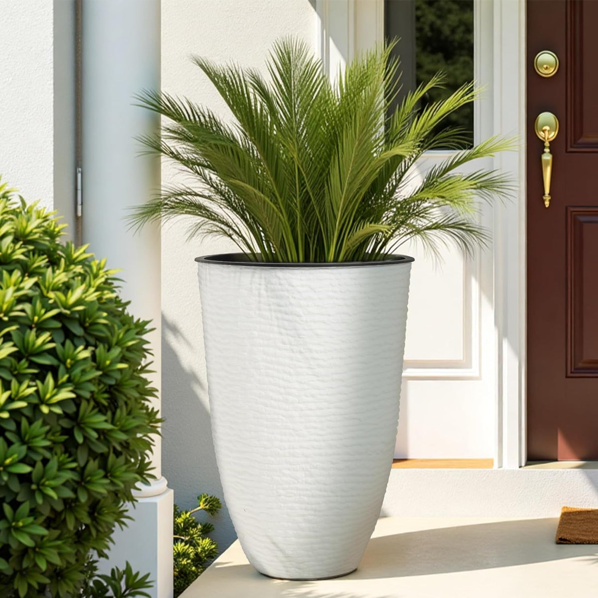 WORTH Garden 2-Pack 21" H. White Tall Planters with Inside Pots - 14'' Dia Plastic Large Round