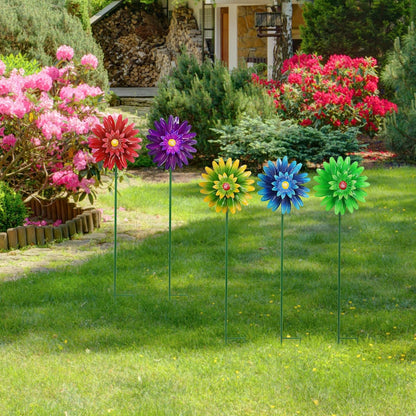 Metal Flower Wind Spinner Garden Lawn Stakes Yard Art, 27inch Lawn Windmill Ornaments Outside