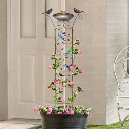 LEWIS&WAYNE Garden Trellis Bird Bath Outdoor, 40 Inch Antique Iron Garden Plant Trellis Decorative