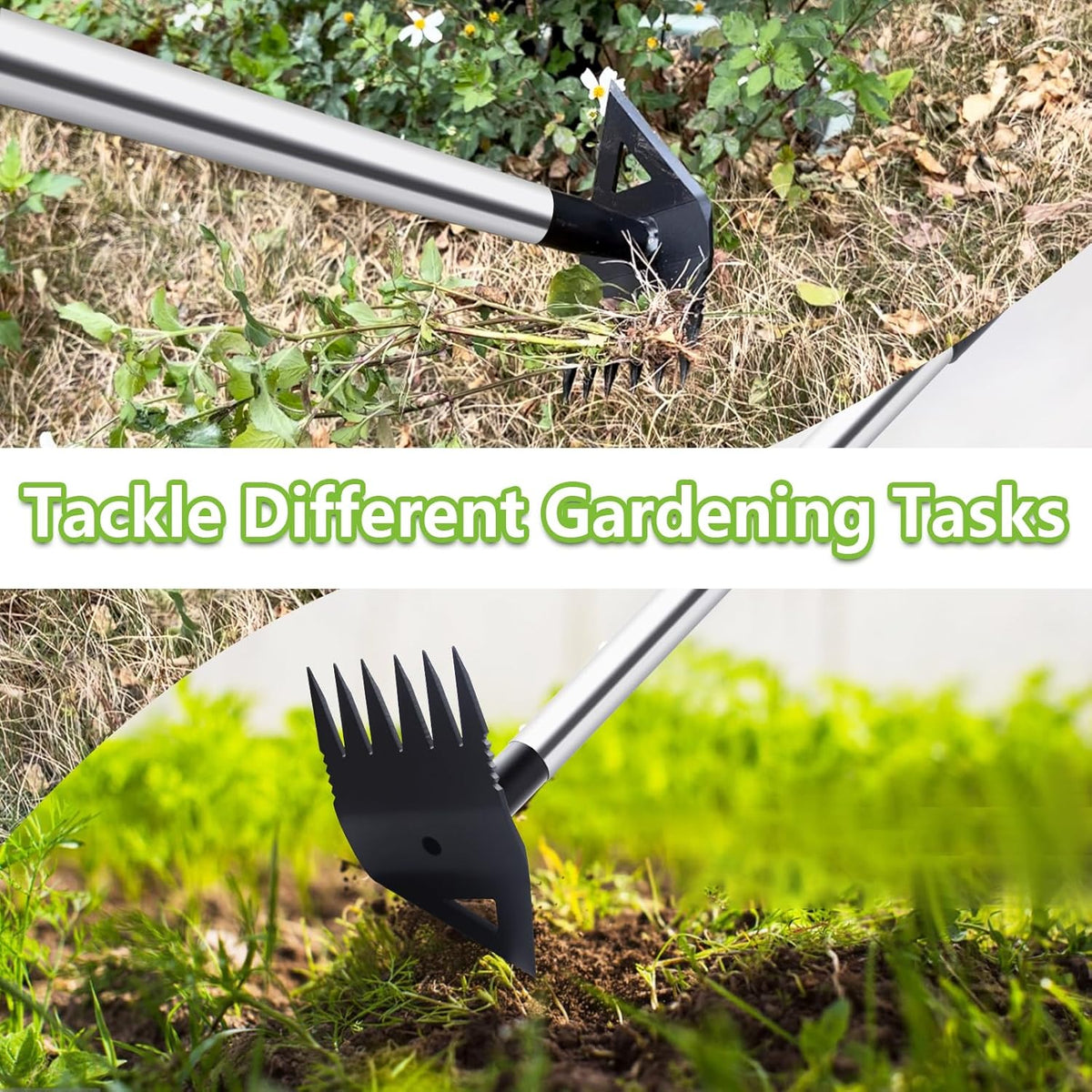 Weed Puller Tool with Long Handle, Hoe Garden Tool Weeding Rake Combo for Uprooting, Garden Hoe