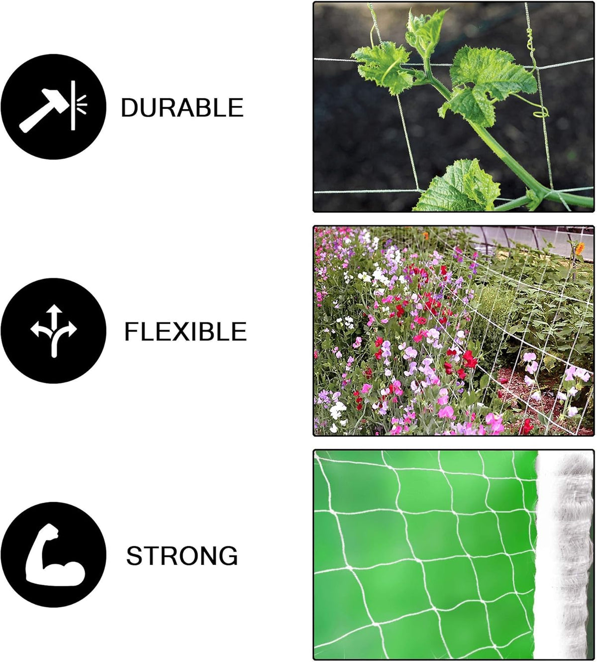 COMMON CULTURE Grow Strong Soft Mesh Nylon Trellis Netting Bulk Roll, 3.5 Inch Squares (9 cm), 5 ft