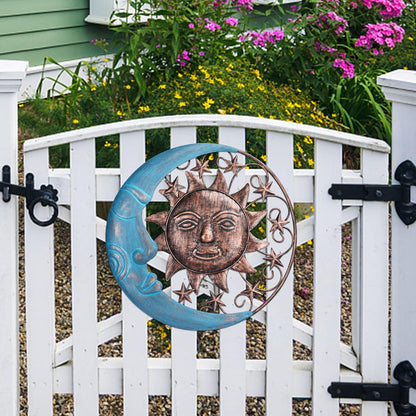 VCUTEKA Sun Face Metal Wall Art Decor Outdoor Sun Moon Patio Garden Fence Deck Yard Pool Wall