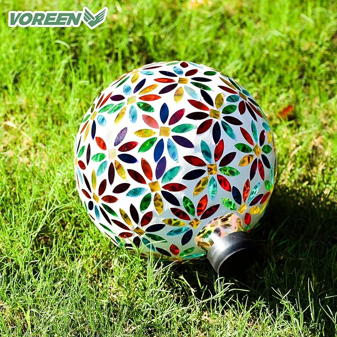 VOREEN Mosaic Glass Gazing Ball Outdoor Gazing Globe, Handmade Reflective Ball Yard Decoration for