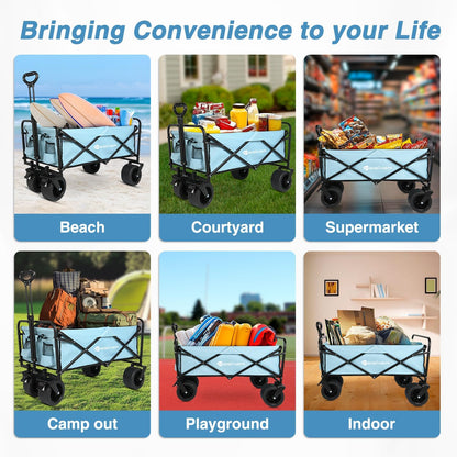 Yesker Foldable Wagon - 300lbs Collapsible Garden Carts with All Terrain Wheels for Outdoor Camping