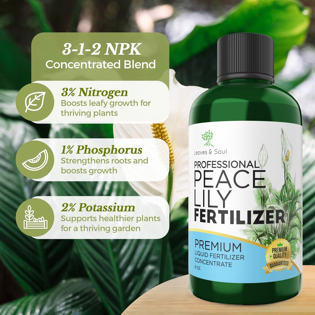Professional Liquid Peace Lily Plant Fertilizer | 3-1-2 Concentrate for Plants and Flowers |
