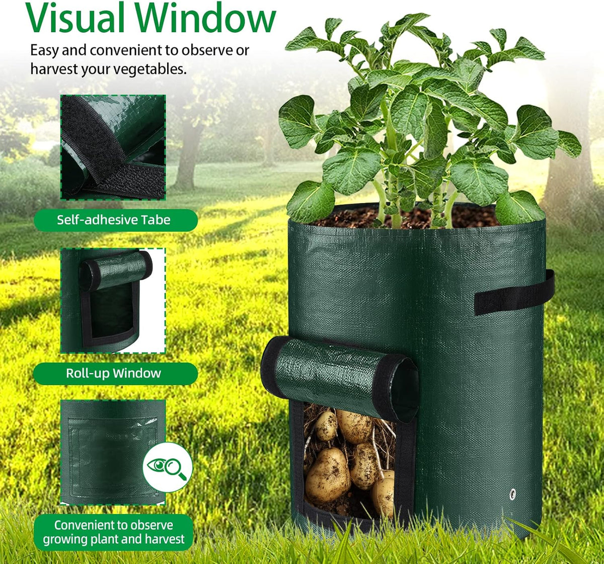 10 Gallon 8-Pack Grow Bags, Durable PE Fabric Pots with Flap and Handles, Green Planter Bags for