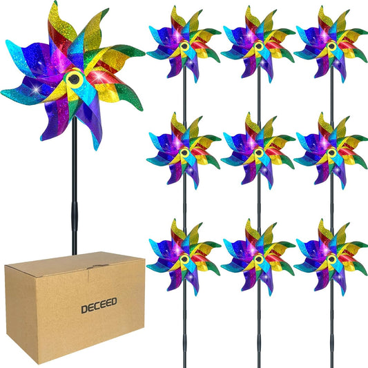 10 PCS Reflective Pinwheels for Yard and Garden Bird Devices Pre-Installed Sparkly Wind Spinner