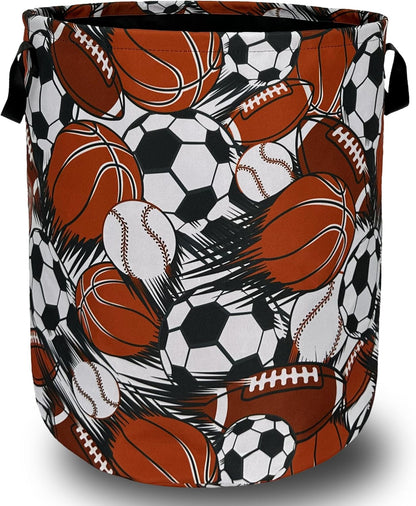 Funny Football Basketball Laundry Basket Foldable With Handles Tote Bag Oxford Cloth Colorful