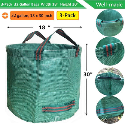 Standard 3-Pack 32 Gallons Yard Garden Bags (D18, H30 inches) with Gardening Gloves, Standable