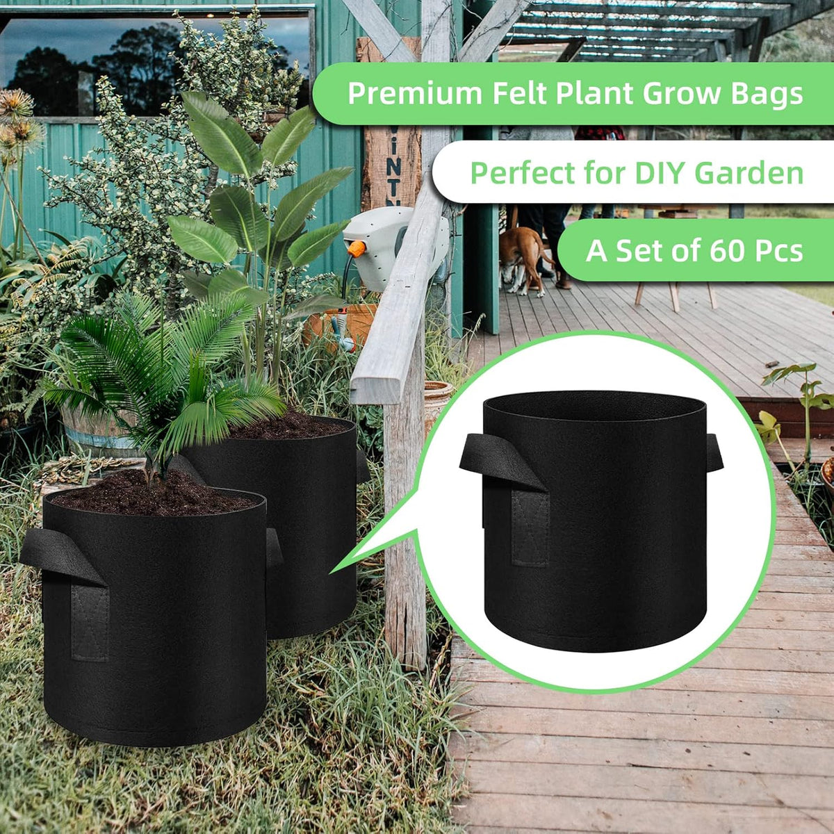7 Gallon Garden Grow Bags, 60 Pack 7 Gal Planter Fabric Pot, Nonwoven Grow Bags Heavy Duty Aeration