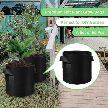 7 Gallon Garden Grow Bags, 60 Pack 7 Gal Planter Fabric Pot, Nonwoven Grow Bags Heavy Duty Aeration