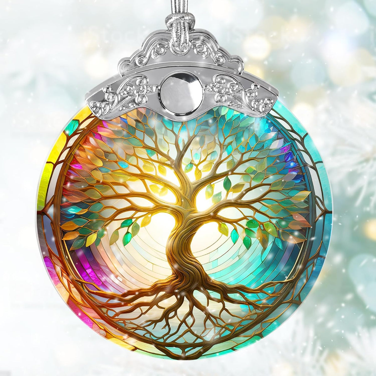 Tree of Life Suncatcher - Stained Glass Window Hanging, Christmas Ornament, Home Decor for Holidays