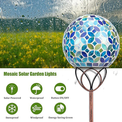VCUTEKA Solar Outdoor Lights Garden Decor Mosaic Solar Garden Lights Waterproof Glass Ball LED