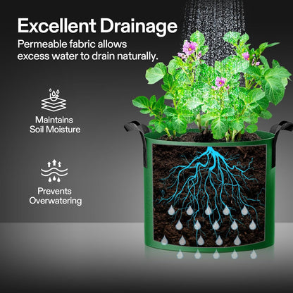 VIVOSUN 5-Pack 7-Gallon Colored Grow Bags, 350G Thick nonwoven Fabric Pots with Handles for