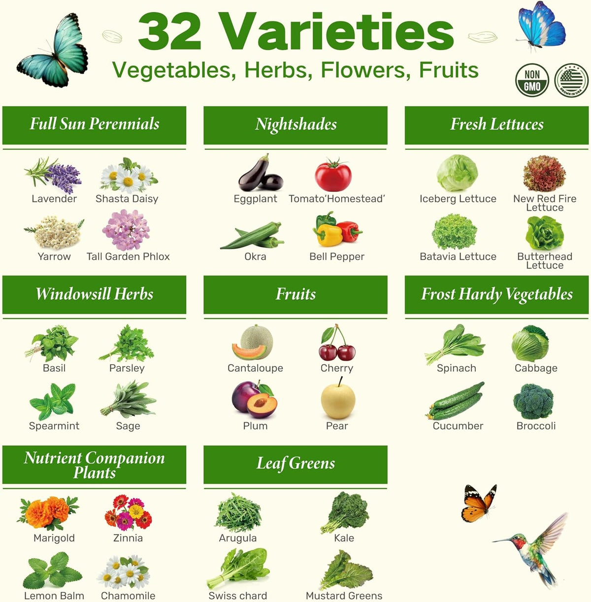 USDA Zone 8 Heirloom Seed Bank, 30,000+ Non-GMO 32 Varieties of Seeds for Planting Vegetables