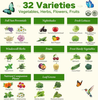 USDA Zone 8 Heirloom Seed Bank, 30,000+ Non-GMO 32 Varieties of Seeds for Planting Vegetables