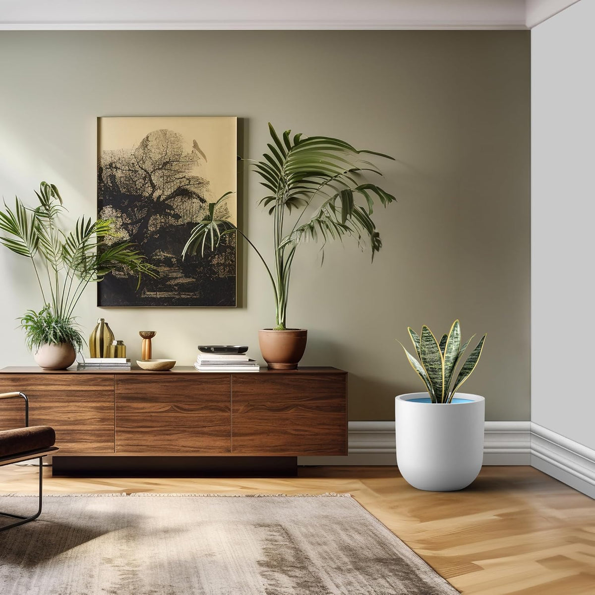 Kante 16.5" Round Concrete Planter, Large Cylinder Plant Pot with Curved Bottom and Drainage Hole