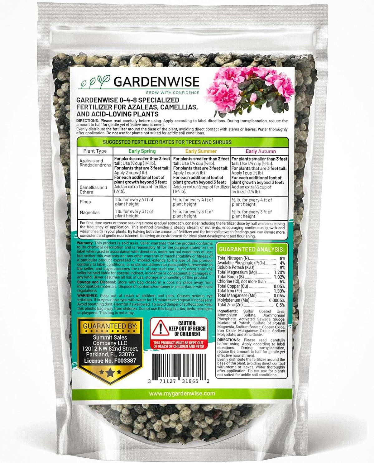 8-4-8 Acidic Fertilizer for Azaleas, Camellias (Camelia), Hydrangeas, Blueberries, Gardenias