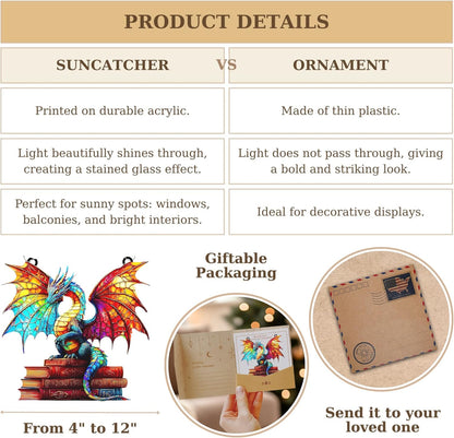 Book Dragon Acrylic Suncatcher Stained Glass Effect Window Car Hanging Christmas Ornament Indoor