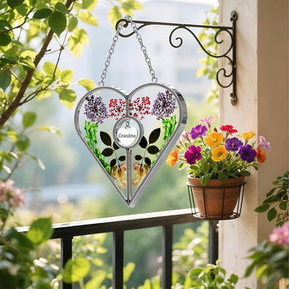 KY&BOSAM Heart Suncatcher Grandma Gifts Stained Glass Panels for Windows Hangings Wind Chime
