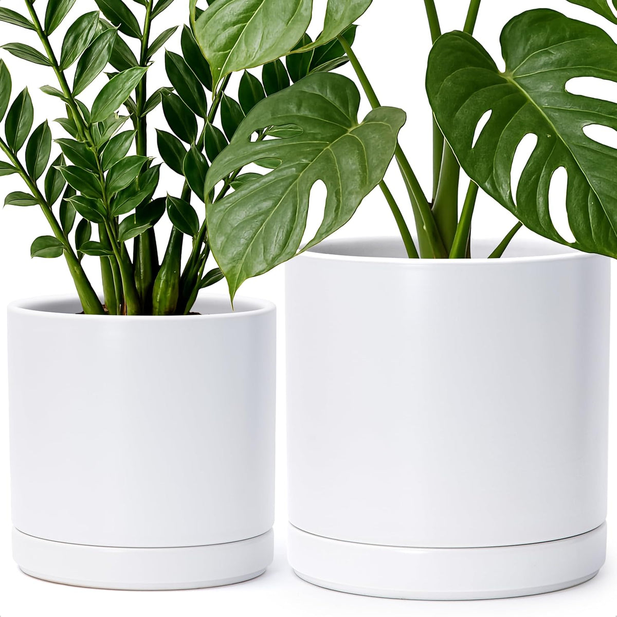 D'vine Dev 8.2 Inch & 10 Inch Ceramic Planter Pot for Plants with Drainage Hole and Saucer, Large
