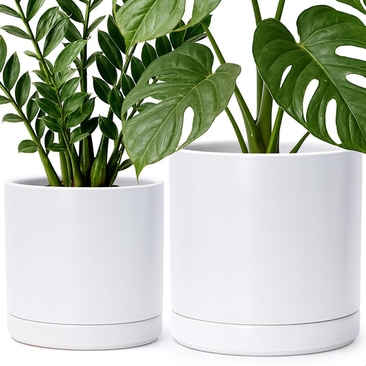 D'vine Dev 8.2 Inch & 10 Inch Ceramic Planter Pot for Plants with Drainage Hole and Saucer, Large