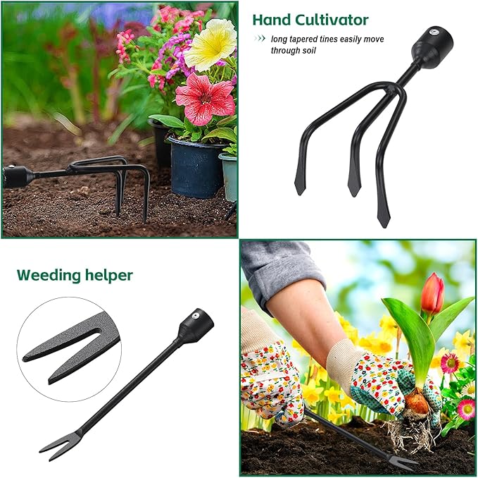 Garden Tools Set with Extension Handles, 5 Piece Thick Gardening Hand Tools, Heavy Duty Steel