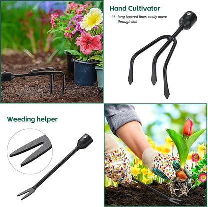 Garden Tools Set with Extension Handles, 5 Piece Thick Gardening Hand Tools, Heavy Duty Steel