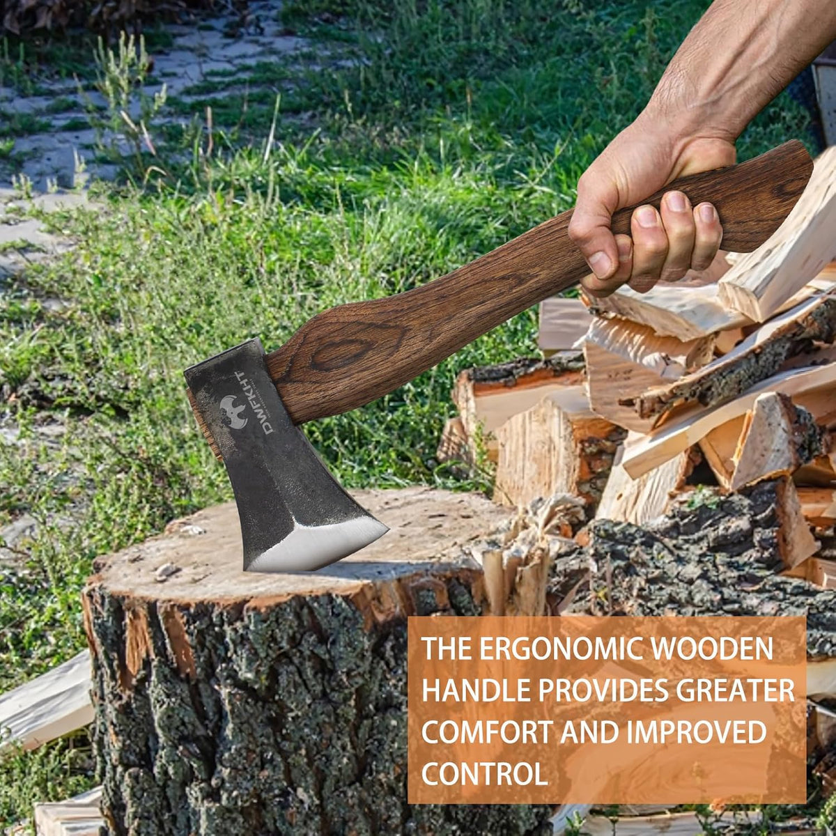 15.3" Hatchet, Splitting Axe with 1065 High Carbon Steel, Camping Hatchet with Beech Wooden Handle