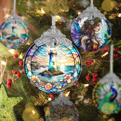 Stained Glass Suncatcher, Jocidea Lighthouse Ornament, Christmas Ornaments, Holidays Ornaments