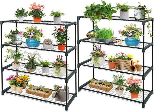EAGLE PEAK Greenhouse Shelving Staging Double 4 Tier, Outdoor/Indoor Plant Shelves, 35"x12"x42"