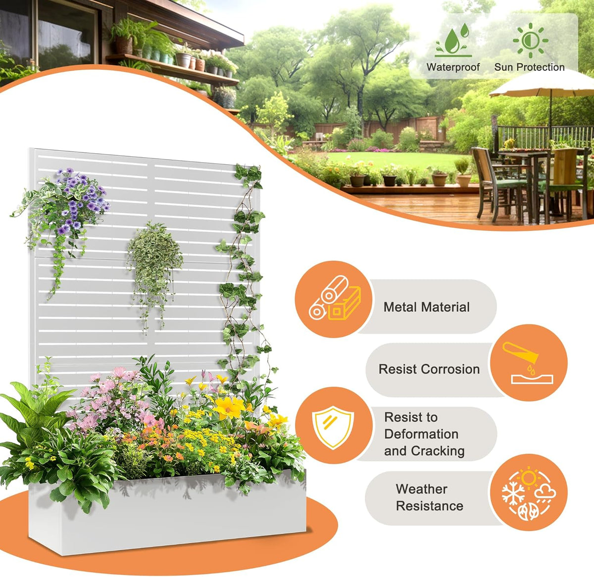 71"x47"x16" Metal Planter Box with Trellis, Raised Garden Bed with Trellis, Trellis with Planter