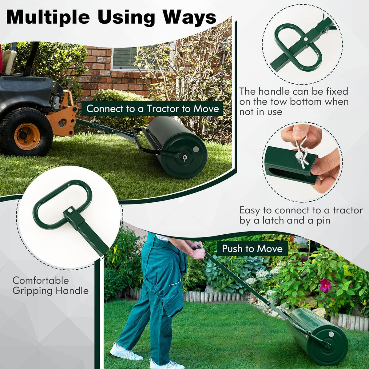 IRONMAX Lawn Roller, 17 Gallons/63 L Manual & Tow-Behind Steel Sod Roller w/Push Pull Handle, Lawn