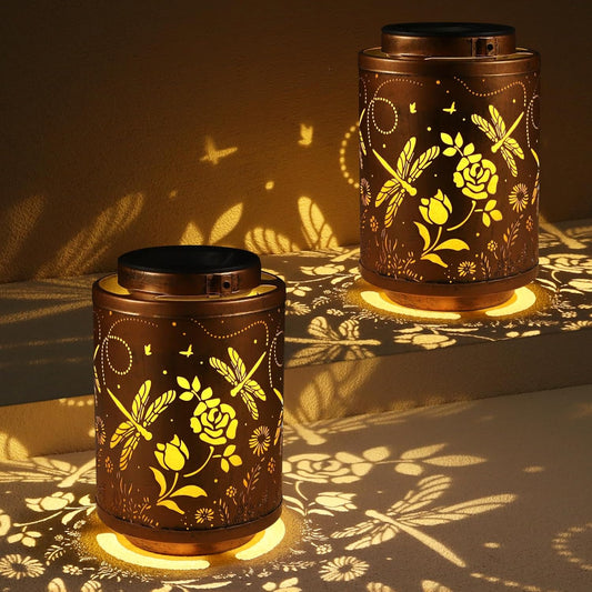 2 Pack Solar Lanterns Garden Decor Birthday Gifts for Women Mon Grandma Metal Hanging Solar Lights