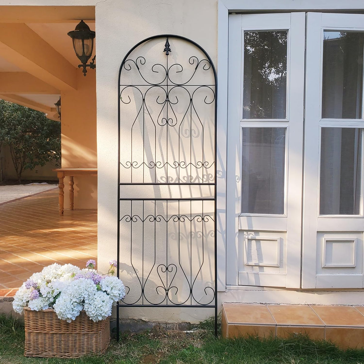 SCENDOR Metal Trellis 82.7" H x 26.7" W Tall Powder-Coated Black Garden Trellis Wrought Iron Heavy