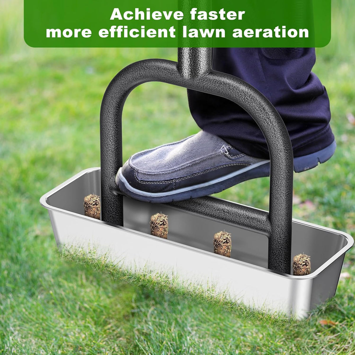 Lawn Coring Aerator Tool, Stainless Steel 4-Core Manual Plug Aerator for Yard & Lawn Aeration