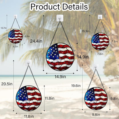 Stained Glass Window Hanging, Blue, White Red National Flag Pattern Sun Catchers Diamond Glass