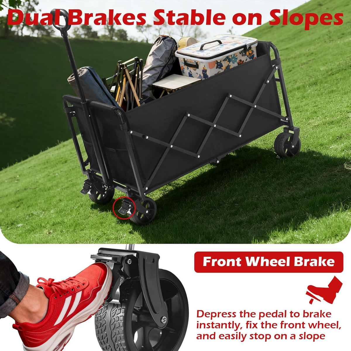 Collapsible Wagons Carts Foldable Wagon, 500LBS Heavy Duty Wagon Cart Foldable with Brakes &