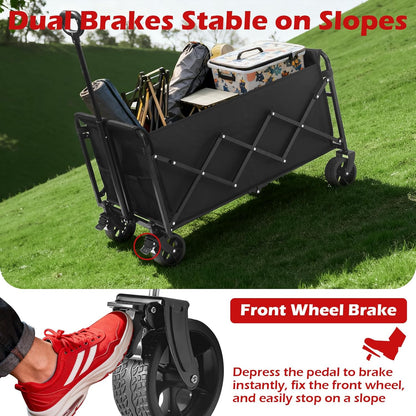Collapsible Wagons Carts Foldable Wagon, 500LBS Heavy Duty Wagon Cart Foldable with Brakes &