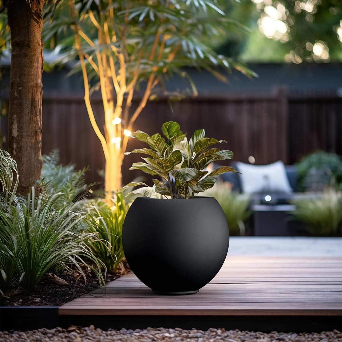 Kante Round Concrete Flower Pot, 19.3 Inch Dia (14" Opening) Sphere Shape Design Planter with